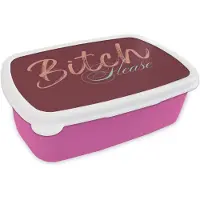 MuchoWow Broodtrommel Roze - Lunchbox Bitch please - Rood - Blauw - Brooddoos 18x12x6 cm - Brood lunch box - Broodtrommels voor kinderen en volwassenen