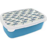 MuchoWow Broodtrommel Blauw - Lunchbox Vis - Patroon - Blauw - Brooddoos 18x12x6 cm - Brood lunch box - Broodtrommels voor kinderen en volwassenen