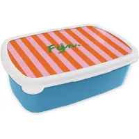 MuchoWow Broodtrommel Blauw - Lunchbox Patroon - Oranje - Fijn - Strepen - Brooddoos 18x12x6 cm - Brood lunch box - Broodtrommels voor kinderen en volwassenen