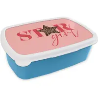 MuchoWow Broodtrommel Blauw - Lunchbox Star girl - Roze - Panter - Ster - Brooddoos 18x12x6 cm - Brood lunch box - Broodtrommels voor kinderen en volwassenen
