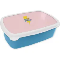 MuchoWow Broodtrommel Blauw - Lunchbox Grl pwr - Bliksem - Roze - Brooddoos 18x12x6 cm - Brood lunch box - Broodtrommels voor kinderen en volwassenen
