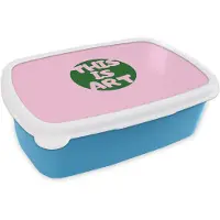 MuchoWow Broodtrommel Blauw - Lunchbox This is art - Tekst - Cirkel - Groen - Brooddoos 18x12x6 cm - Brood lunch box - Broodtrommels voor kinderen en volwassenen