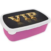 MuchoWow Broodtrommel Roze - Lunchbox VIP - Goud - Schittering - Brooddoos 18x12x6 cm - Brood lunch box - Broodtrommels voor kinderen en volwassenen