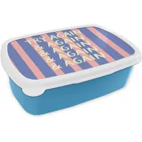 MuchoWow Broodtrommel Blauw - Lunchbox Try again - Strepen - Roze - Verticaal - Blauw - Brooddoos 18x12x6 cm - Brood lunch box - Broodtrommels voor kinderen en volwassenen