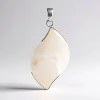Cavill - 925 Sterling Zilveren Hanger - 33 ct Witte Agaat Fancy Cabochon - Rhodium Verzilverd - Elegant Bali Bladmotief Design - Natuurlijk Sieraad