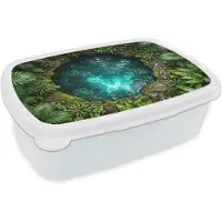 MuchoWow Broodtrommel Wit - Lunchbox Natuur - Jungle - Water - Groen - Brooddoos 18x12x6 cm - Brood lunch box - Broodtrommels voor kinderen en volwassenen