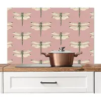 KitchenYeah Spatscherm keuken 100x65 cm - Kookplaat achterwand Lillibellen - Patroon - Roze - Muurbeschermer - Spatwand fornuis - Hoogwaardig aluminium