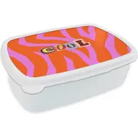 MuchoWow Broodtrommel Wit - Lunchbox Zebraprint - Grafisch - COOL - Oranje - Brooddoos 18x12x6 cm - Brood lunch box - Broodtrommels voor kinderen en volwassenen