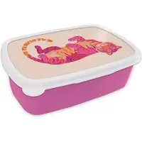 MuchoWow Broodtrommel Roze - Lunchbox Tijger - Roze - Oranje - Brooddoos 18x12x6 cm - Brood lunch box - Broodtrommels voor kinderen en volwassenen