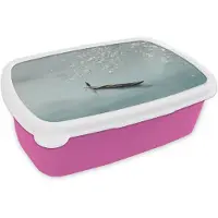 MuchoWow Broodtrommel Roze - Lunchbox Bloesems - Minimalistisch - Wateroppervlak - Boot - Brooddoos 18x12x6 cm - Brood lunch box - Broodtrommels voor kinderen en volwassenen
