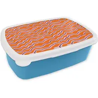 MuchoWow Broodtrommel Blauw - Lunchbox Retro - Golvend - Oranje - Brooddoos 18x12x6 cm - Brood lunch box - Broodtrommels voor kinderen en volwassenen