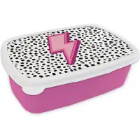 MuchoWow Broodtrommel Roze - Lunchbox Bliksem - Roze - Stippen - Brooddoos 18x12x6 cm - Brood lunch box - Broodtrommels voor kinderen en volwassenen