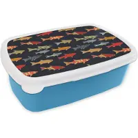 MuchoWow Broodtrommel Blauw - Lunchbox Vissen - Patroon - Kleurrijk - Brooddoos 18x12x6 cm - Brood lunch box - Broodtrommels voor kinderen en volwassenen