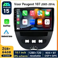 Hexinex HexinexMarket 10.1" Autoradio Geschikt voor Peugeot 107, Toyota Aygo, Citroën C1 (2005-2014) - Draadloos CarPlay, Android Auto, GPS Navi, multimediaspeler, 2GB+64GB