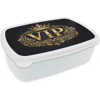 MuchoWow Broodtrommel Wit - Lunchbox VIP - Kroon - Goud - Brooddoos 18x12x6 cm - Brood lunch box - Broodtrommels voor kinderen en volwassenen