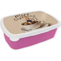 MuchoWow Broodtrommel Roze - Lunchbox More espresso - Koffie - Eend - Brooddoos 18x12x6 cm - Brood lunch box - Broodtrommels voor kinderen en volwassenen