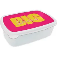 MuchoWow Broodtrommel Wit - Lunchbox Dream big - Roze - Geel - Minimalistisch - Brooddoos 18x12x6 cm - Brood lunch box - Broodtrommels voor kinderen en volwassenen