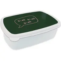 MuchoWow Broodtrommel Wit - Lunchbox Tekstwolkje - Donkergroen - BLAH BLAH BLAH - Brooddoos 18x12x6 cm - Brood lunch box - Broodtrommels voor kinderen en volwassenen