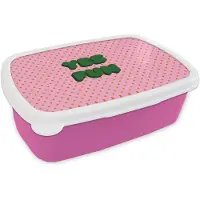MuchoWow Broodtrommel Roze - Lunchbox Yes fun - Groen - Roze - Stippen - Brooddoos 18x12x6 cm - Brood lunch box - Broodtrommels voor kinderen en volwassenen