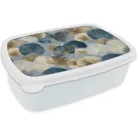 MuchoWow Broodtrommel Wit - Lunchbox Bladeren - Abstract - Goud - Blauw - Brooddoos 18x12x6 cm - Brood lunch box - Broodtrommels voor kinderen en volwassenen