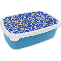 MuchoWow Broodtrommel Blauw - Lunchbox Abstract - Bloem - Blauw - Brooddoos 18x12x6 cm - Brood lunch box - Broodtrommels voor kinderen en volwassenen