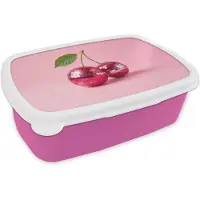 MuchoWow Broodtrommel Roze - Lunchbox Disco - Kersen - Roze - Brooddoos 18x12x6 cm - Brood lunch box - Broodtrommels voor kinderen en volwassenen