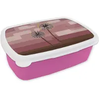 MuchoWow Broodtrommel Roze - Lunchbox Illustratie - Bloemen - Vlakken - Abstract - Brooddoos 18x12x6 cm - Brood lunch box - Broodtrommels voor kinderen en volwassenen