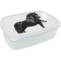 MuchoWow Broodtrommel Wit - Lunchbox Fries - Hengst - Modern - Brooddoos 18x12x6 cm - Brood lunch box - Broodtrommels voor kinderen en volwassenen