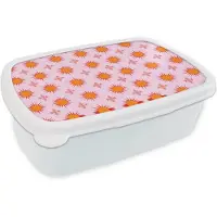 MuchoWow Broodtrommel Wit - Lunchbox Zon - Patroon - Roze - Brooddoos 18x12x6 cm - Brood lunch box - Broodtrommels voor kinderen en volwassenen
