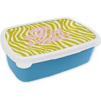 MuchoWow Broodtrommel Blauw - Lunchbox Zebraprint - Priority - Roze - Brooddoos 18x12x6 cm - Brood lunch box - Broodtrommels voor kinderen en volwassenen