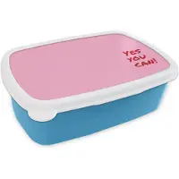 MuchoWow Broodtrommel Blauw - Lunchbox Yes you can do it - Rood - Roze - Brooddoos 18x12x6 cm - Brood lunch box - Broodtrommels voor kinderen en volwassenen
