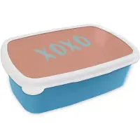 MuchoWow Broodtrommel Blauw - Lunchbox XOXO - Blauw - Perzikkleur - Brooddoos 18x12x6 cm - Brood lunch box - Broodtrommels voor kinderen en volwassenen