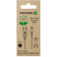 Swissten Micro-USB naar USB kabel - 1.2M - Zwart - Duurzame verpakking