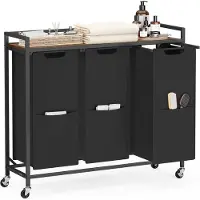 Vasagle - Wasmand - Wassorteerder - 3 Vakken - Verrijdbare - Afneembare Tassen en Plank - 165 L