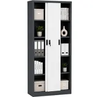 VCM Metallschrank mit 5 Fächern und 2 Schiebetüren, Stahlschrank abschließbar, 80 x 180 x 40 cm, Aktenschrank und Universalschrank, Malivo