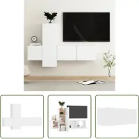 The Living Store vidaXL Salontafel - Tv-meubel - 3-delige Tv-meubelset bewerkt hout wit - Houten Tv-standaard - Media Kast - Wandmontage