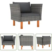 The Living Store Lounge Set - Tuinbank - Tuinbank poly rattan en massief eucalyptushout - Buitendecoratie - Tuinset - Ratan Meubel
