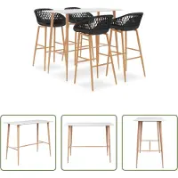 The Living Store 5-delige Barset - Wit & Zwart - Modern Design Bartafel - Barstoel - Keukenmeubilair - Eetkamer - Lounge Meubels