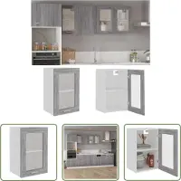 The Living Store Grijze Wandkast - Wandkast - Wandkast Lyon 40x31x60 cm glas en bewerkt hout grijs sonoma eiken - Houten Wandkast - Badkamermeubilair - Keukenmeubilair