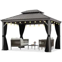 PURPLE LEAF Hardtop Aluminium Tuinpaviljoen – Dubbel dak – Hoogwaardige Gordijnen – Wind- en weerbestendig – Luxe Lichtgrijs – Met Sfeerverlichting