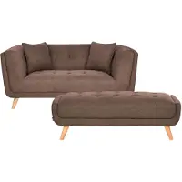 Beliani HABO - 2-zitsbank met ottomaan - Bruin - Polyester