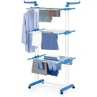 OEM kledingrek 3 planken met wielen - 63x76x173 cm - wit/blauw