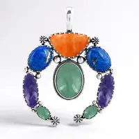 Cavill - Zilveren Hanger 925 Sterling Zilver - Oranje Oester 11,16 ct - Multicolor Edelstenen 47,93 ct - Handgemaakt Design
