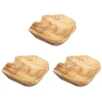 Semoic 3X Houten Fruitsalade Serveerschaal Handgesneden Wortelschalen Creatieve Woonkamer Echt Hout Snoepschaal 15-19cm