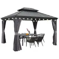 PURPLE LEAF Hardtop Aluminium Tuinpaviljoen – Dubbel dak – Hoogwaardige Gordijnen – Wind- en weerbestendig – Luxueus Grijs – Met Sfeerverlichting