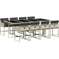 vidaXL 9-delige Tuinset met kussens poly rattan lichtgrijs