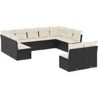 vidaXL 11-delige Loungeset met kussens poly rattan zwart
