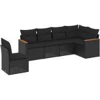 vidaXL 6-delige Loungeset met kussens poly rattan zwart