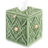 Semoic Handgemaakte Tissueboxhoes, Decoratieve Macramé, Boho Vierkante Tissuehouder, Geweven Servettenhouder, Gezichtspapier Organizer