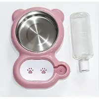 VHV -Voerbak en Drinkbakset met Automatische Waterdispenser - Dubbele Voerbak voor Hond en Kat - Roestvrij Staal - Berenontwerp - 550ML - Roze